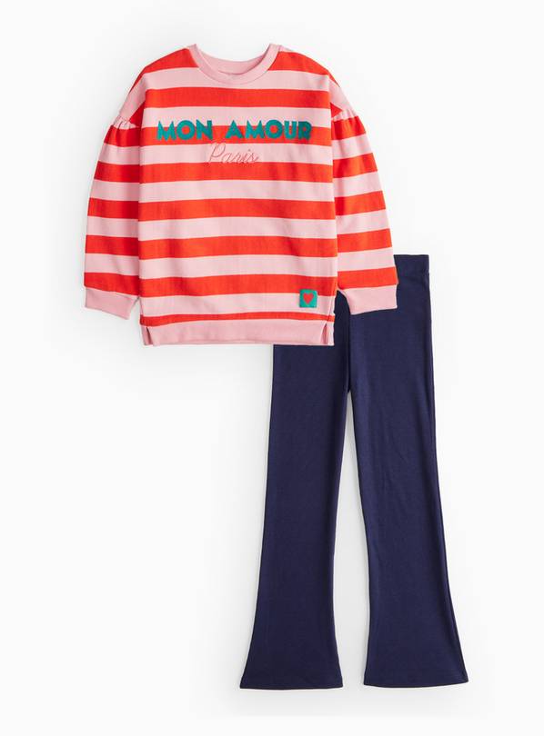 Pink Stripe Top & Navy Flared Leggings Set 6 years